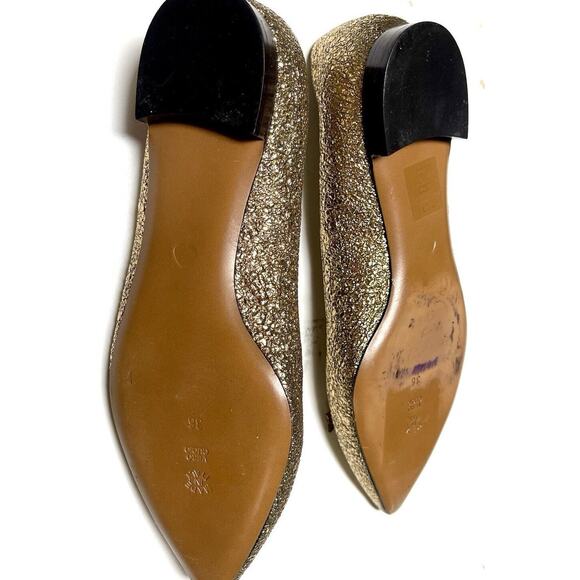 MOSCHINO CHEAPandCHIC Gold Crackled Leather 5/8” Heels BOW Flats Sz 36 Pointy - Picture 10 of 12